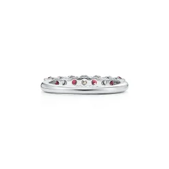 Tiffany & Co. Tiffany Forever Band Ring in Platinum with a Half-circle of Rubies & Diamonds | ^Women Rings|Stacking Rings
