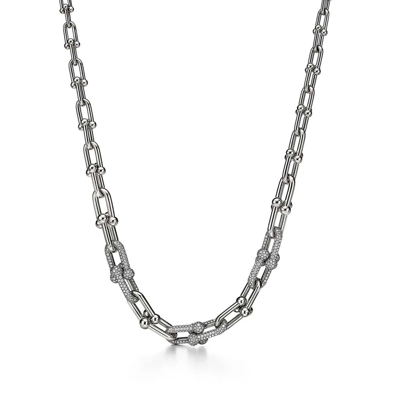 Tiffany & Co. Tiffany HardWear Graduated Link Necklace in White Gold with Pavé Diamonds | ^ Necklaces & Pendants|Diamond Jewelry