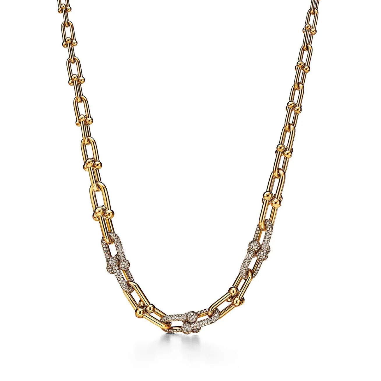 Tiffany & Co. Tiffany HardWear Graduated Link Necklace in Yellow Gold with Pavé Diamonds | ^ Necklaces & Pendants|Gold Jewelry