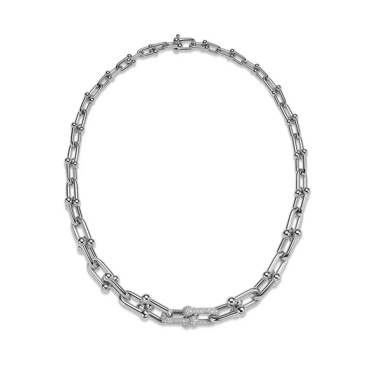 Tiffany & Co. Tiffany HardWear Graduated Link Necklace in White Gold with Pavé Diamonds | ^ Necklaces & Pendants|Men's Jewelry