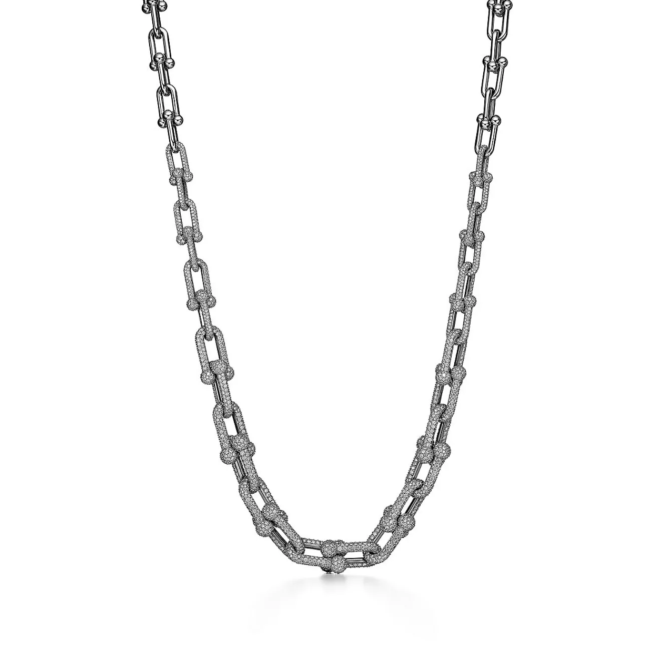 Tiffany & Co. Tiffany HardWear Graduated Link Necklace in White Gold with Pavé Diamonds | ^ Necklaces & Pendants|Men's Jewelry