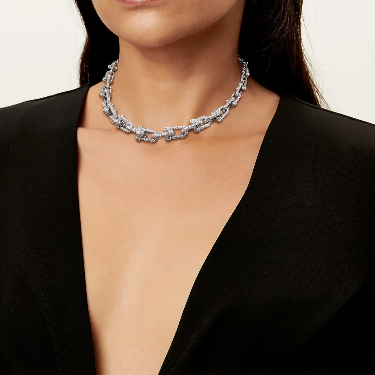 Tiffany & Co. Tiffany HardWear Graduated Link Necklace in White Gold with Pavé Diamonds | ^ Necklaces & Pendants|Men's Jewelry