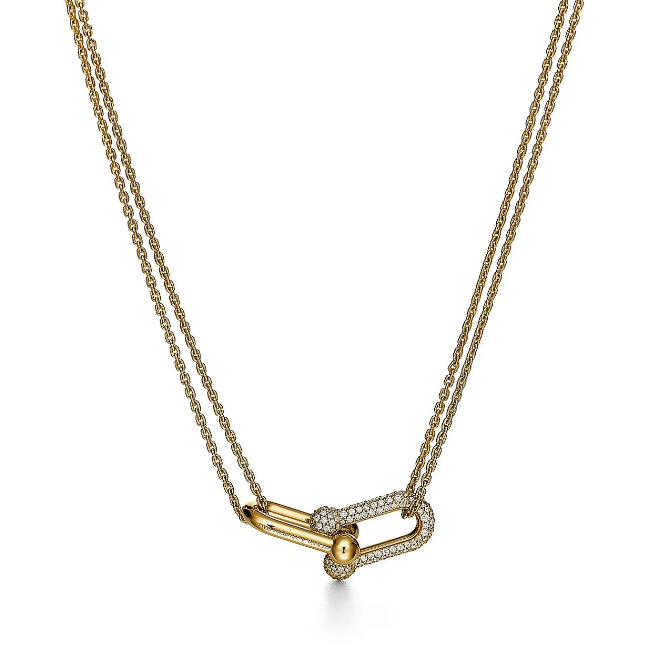 Tiffany & Co. Tiffany HardWear Large Double Link Pendant in Yellow Gold with Pavé Diamonds | ^ Necklaces & Pendants|Gold Jewelry