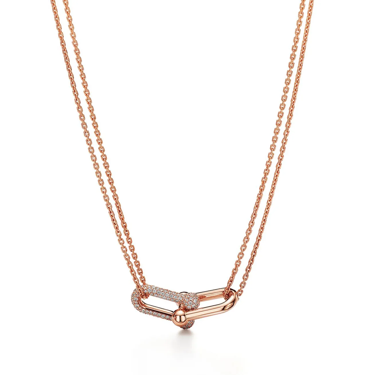 Tiffany & Co. Tiffany HardWear Large Double Link Pendant in Rose Gold with Pavé Diamonds | ^ Necklaces & Pendants|Gifts for Her