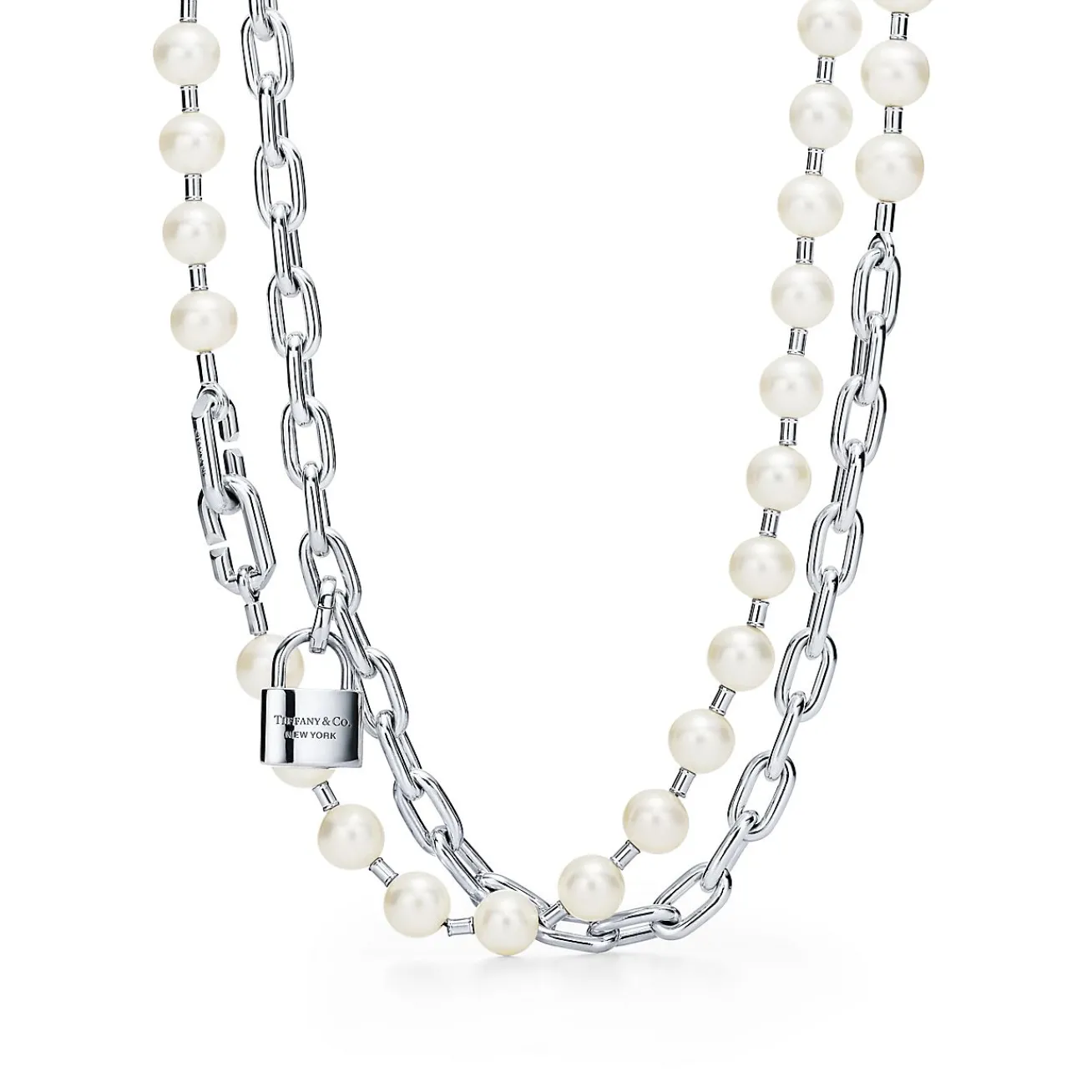 Tiffany & Co. Tiffany HardWear Pearl Lock Necklace in Silver, 9-10 mm | ^ Necklaces & Pendants|Men's Jewelry