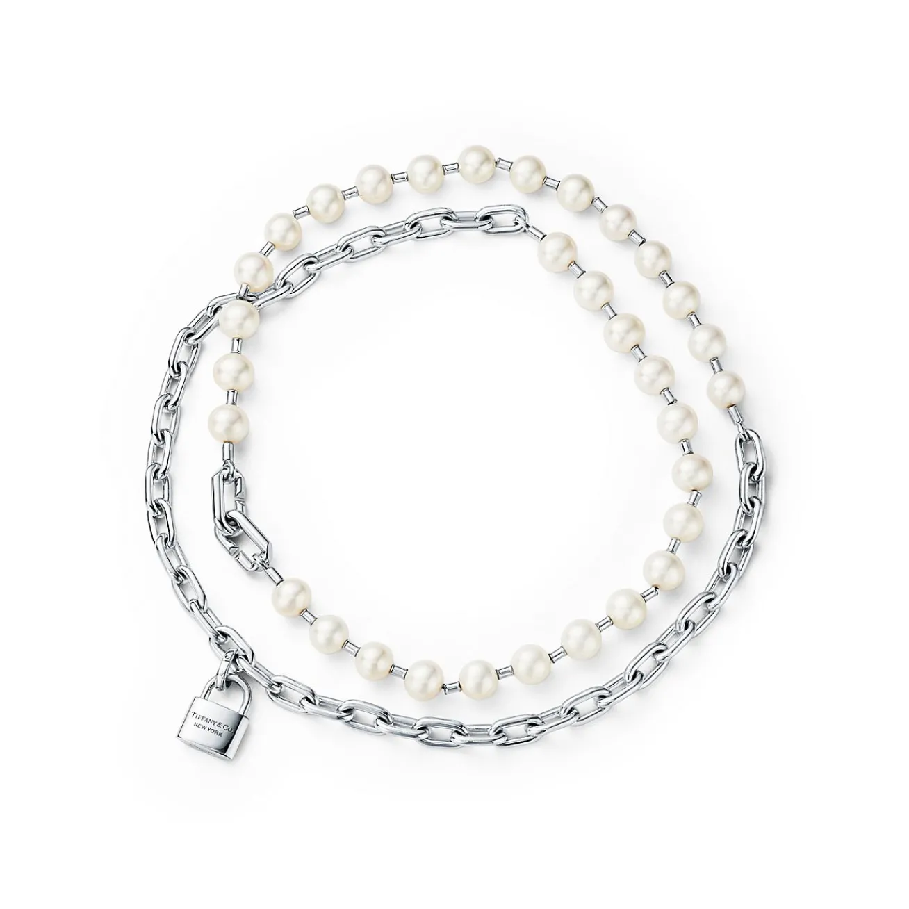 Tiffany & Co. Tiffany HardWear Pearl Lock Necklace in Silver, 9-10 mm | ^ Necklaces & Pendants|Men's Jewelry
