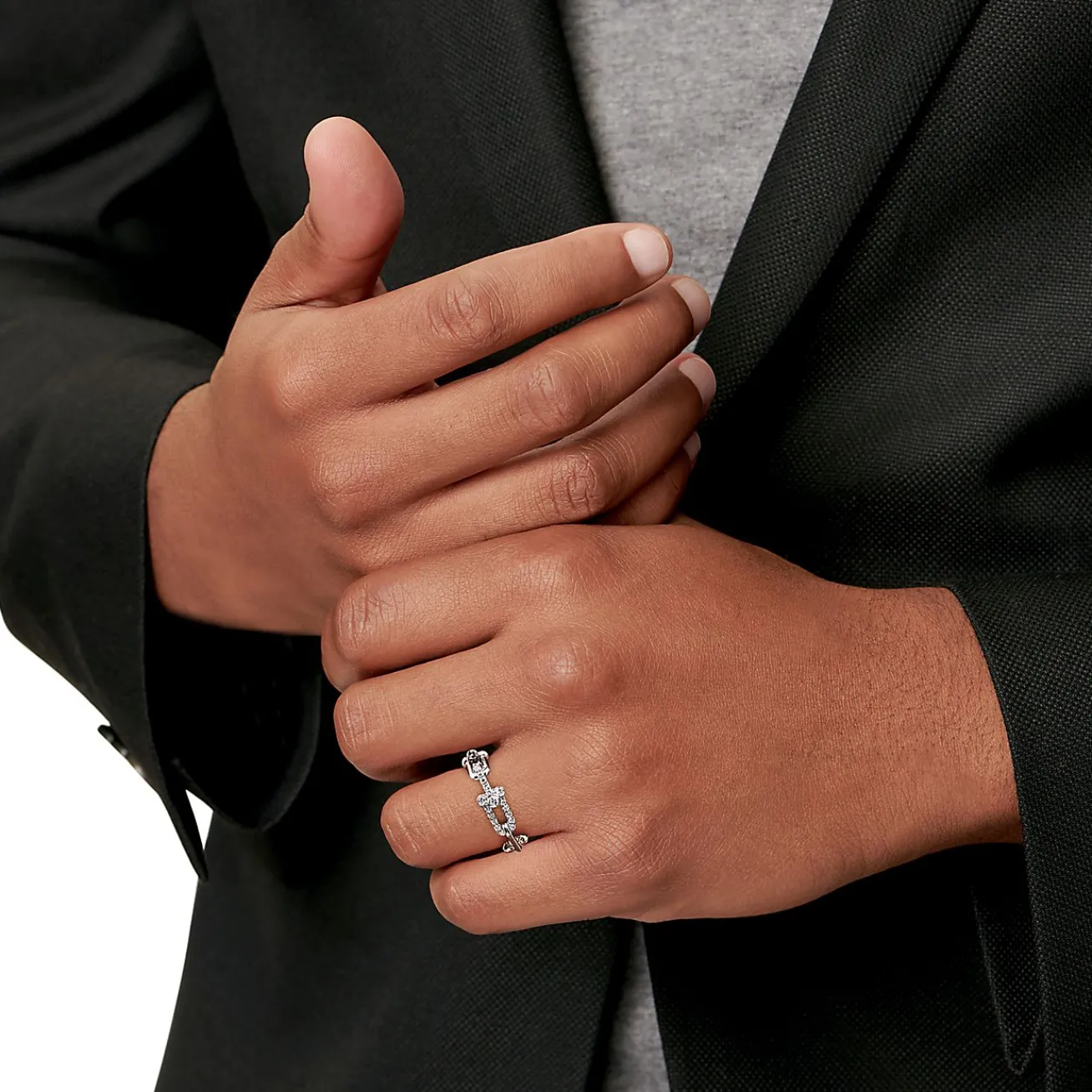 Tiffany & Co. Tiffany HardWear Small Link Ring in White Gold with Diamonds | ^ Rings|Men's Jewelry