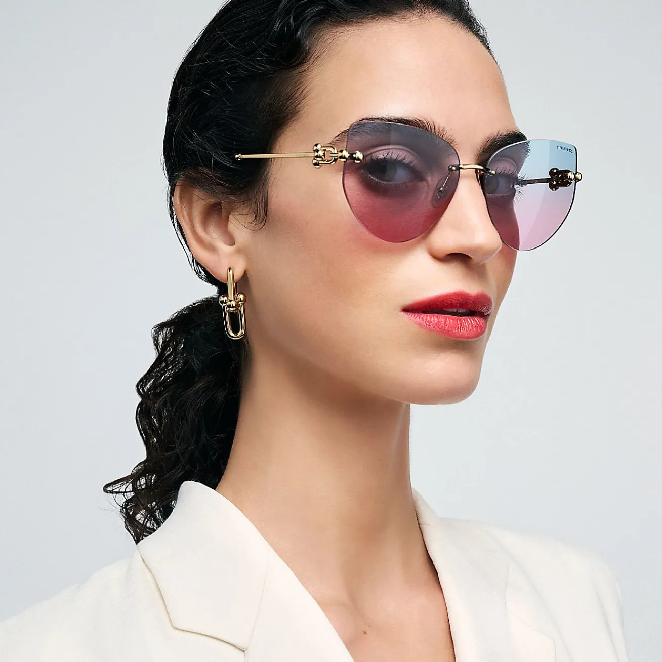Tiffany & Co. Tiffany HardWear Sunglasses in Pale Gold-colored Metal with Violet Gradient Lens | ^Women Tiffany HardWear|Sunglasses