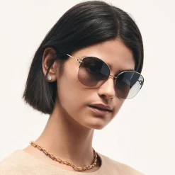Tiffany & Co. Tiffany HardWear Sunglasses in Pale Gold-colored Metal with Blue Lenses | ^ Tiffany HardWear|Sunglasses