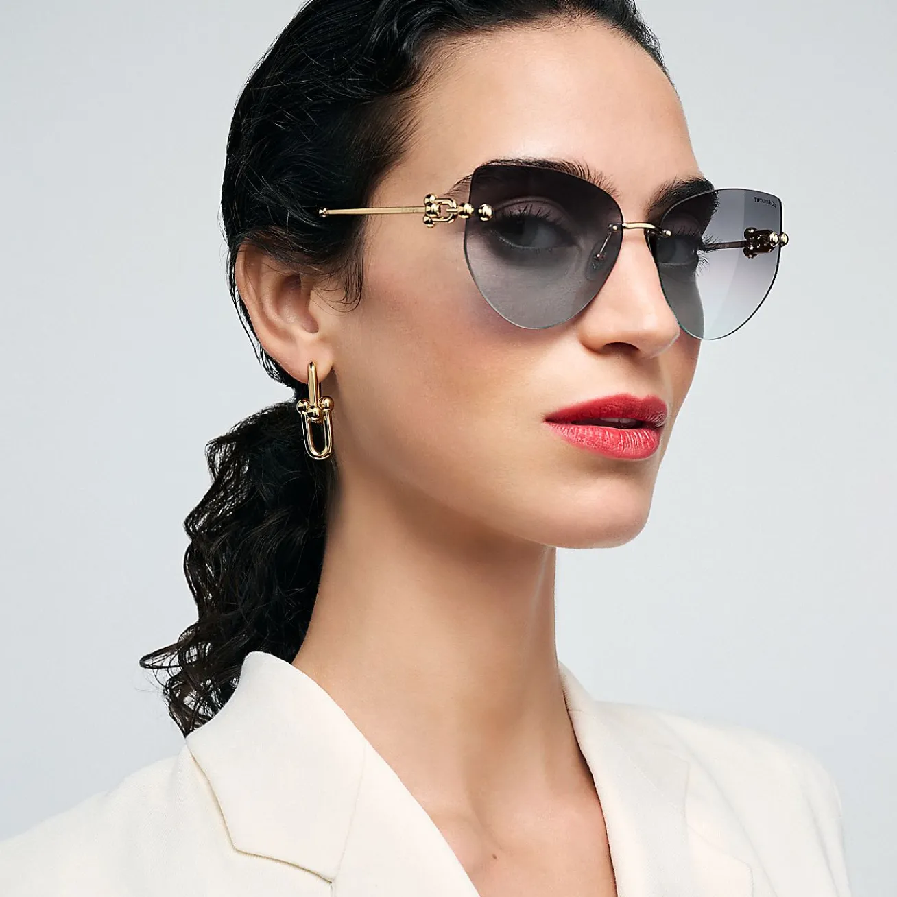 Tiffany & Co. Tiffany HardWear Sunglasses in Pale Gold-colored Metal with Gray Gradient Lenses | ^Women Tiffany HardWear|Sunglasses