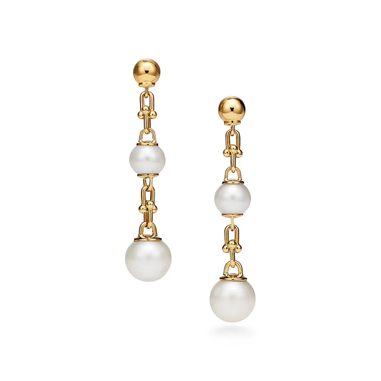 Tiffany & Co. Tiffany HardWear Triple Drop Link Earrings in Yellow Gold with Freshwater Pearls | ^ Earrings|Gold Jewelry