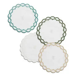 Tiffany & Co. Tiffany Home Essentials Scalloped Coasters in White Linen, Set of Four | ^ Decor|Table Linens