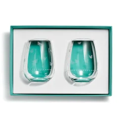 Tiffany & Co. Tiffany Jardin Stemless White Wine Glasses in Etched Glass, Set of Two | ^ Glassware & Barware|Bar & Drinkware