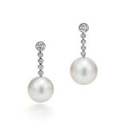 Tiffany & Co. Tiffany Jazz™ earrings in platinum with South Sea cultured pearls and diamonds. | ^ Earrings|Platinum Jewelry