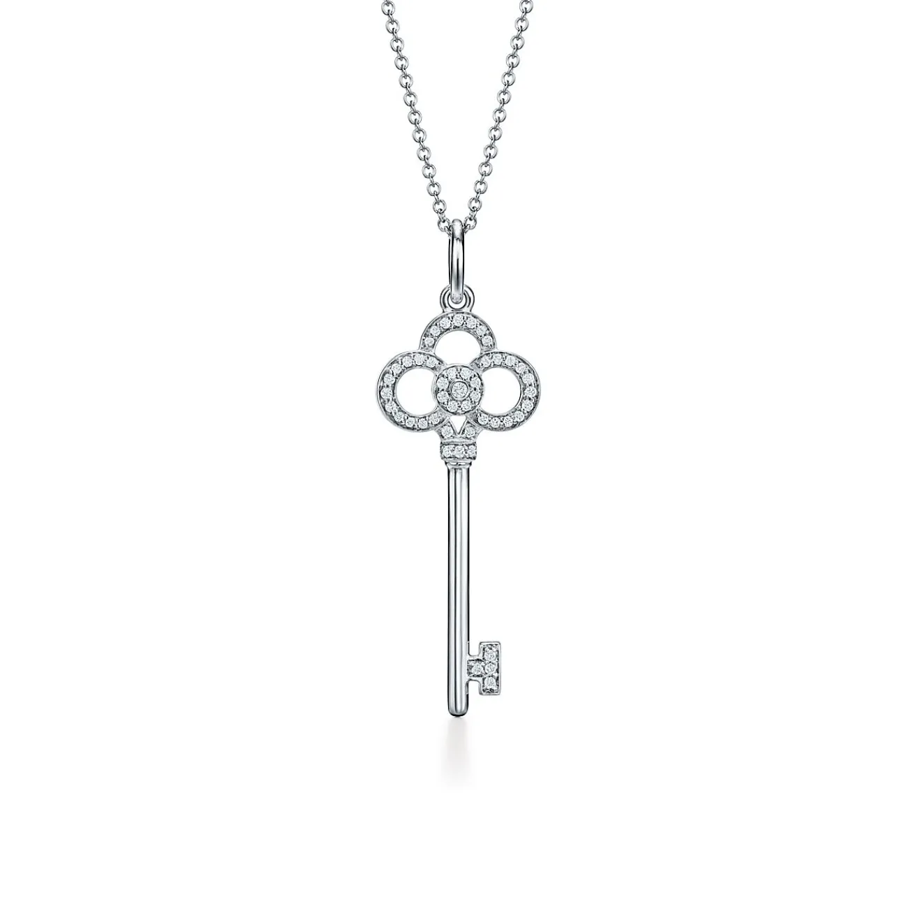 Tiffany & Co. Tiffany Keys crown key pendant with diamonds in 18k white gold on a chain. | ^ Diamond Jewelry