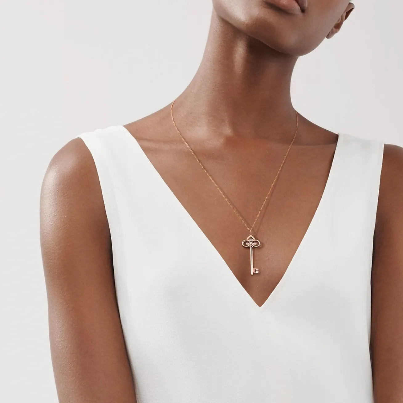 Tiffany & Co. Tiffany Keys fleur de lis key pendant in 18k rose gold with diamonds, medium. | ^ Necklaces & Pendants|Rose Gold Jewelry