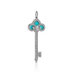 Tiffany & Co. Tiffany Keys Fleur de Lis Key in Platinum with Diamonds and Turquoise | ^ Platinum Jewelry|Diamond Jewelry