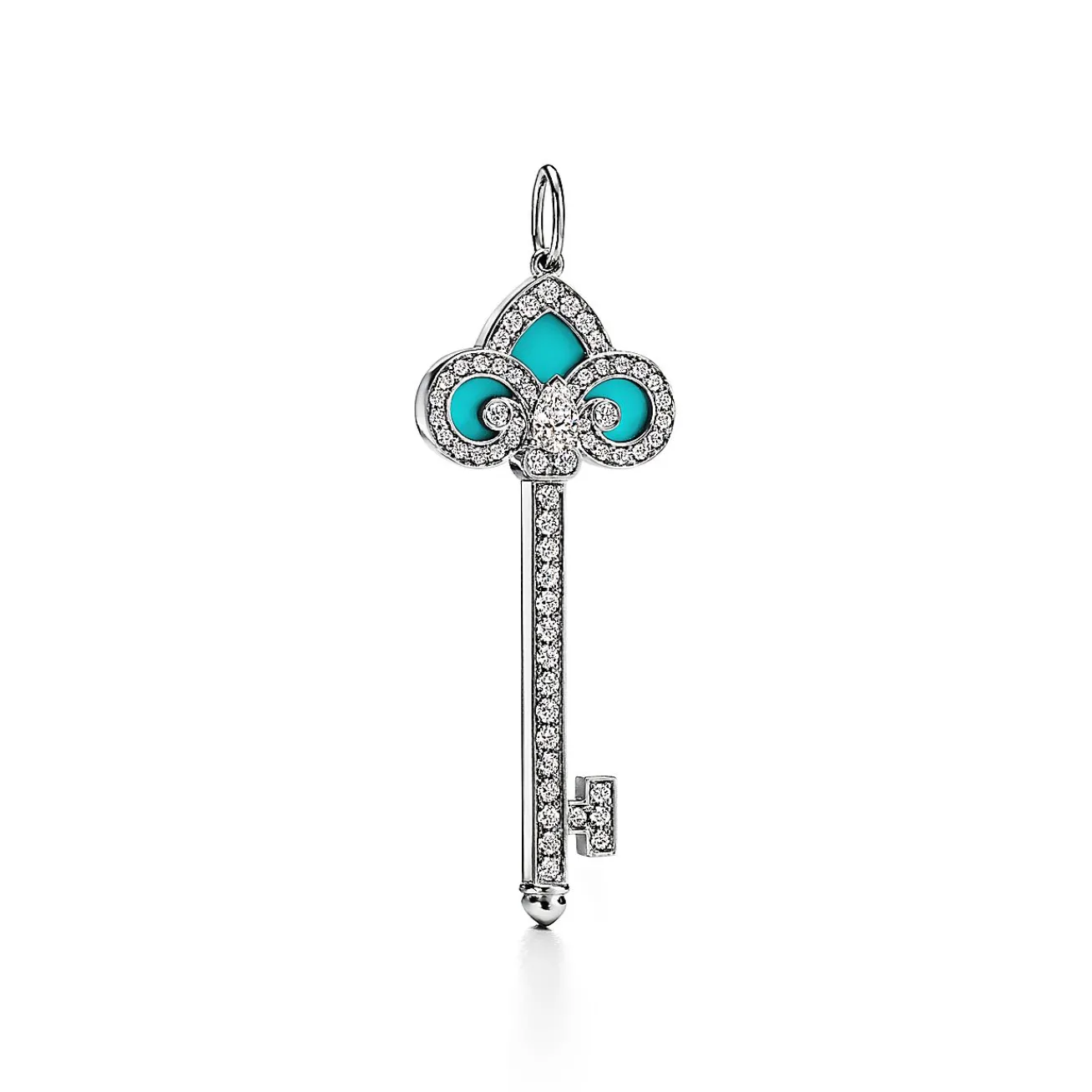 Tiffany & Co. Tiffany Keys Fleur de Lis Key in Platinum with Diamonds and Turquoise | ^ Platinum Jewelry|Diamond Jewelry