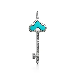 Tiffany & Co. Tiffany Keys Fleur de Lis Key in Platinum with Diamonds and Turquoise | ^ Platinum Jewelry|Diamond Jewelry