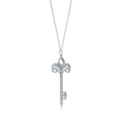 Tiffany & Co. Tiffany Keys fleur de lis key pendant in platinum with diamonds, medium. | ^ Necklaces & Pendants|Platinum Jewelry