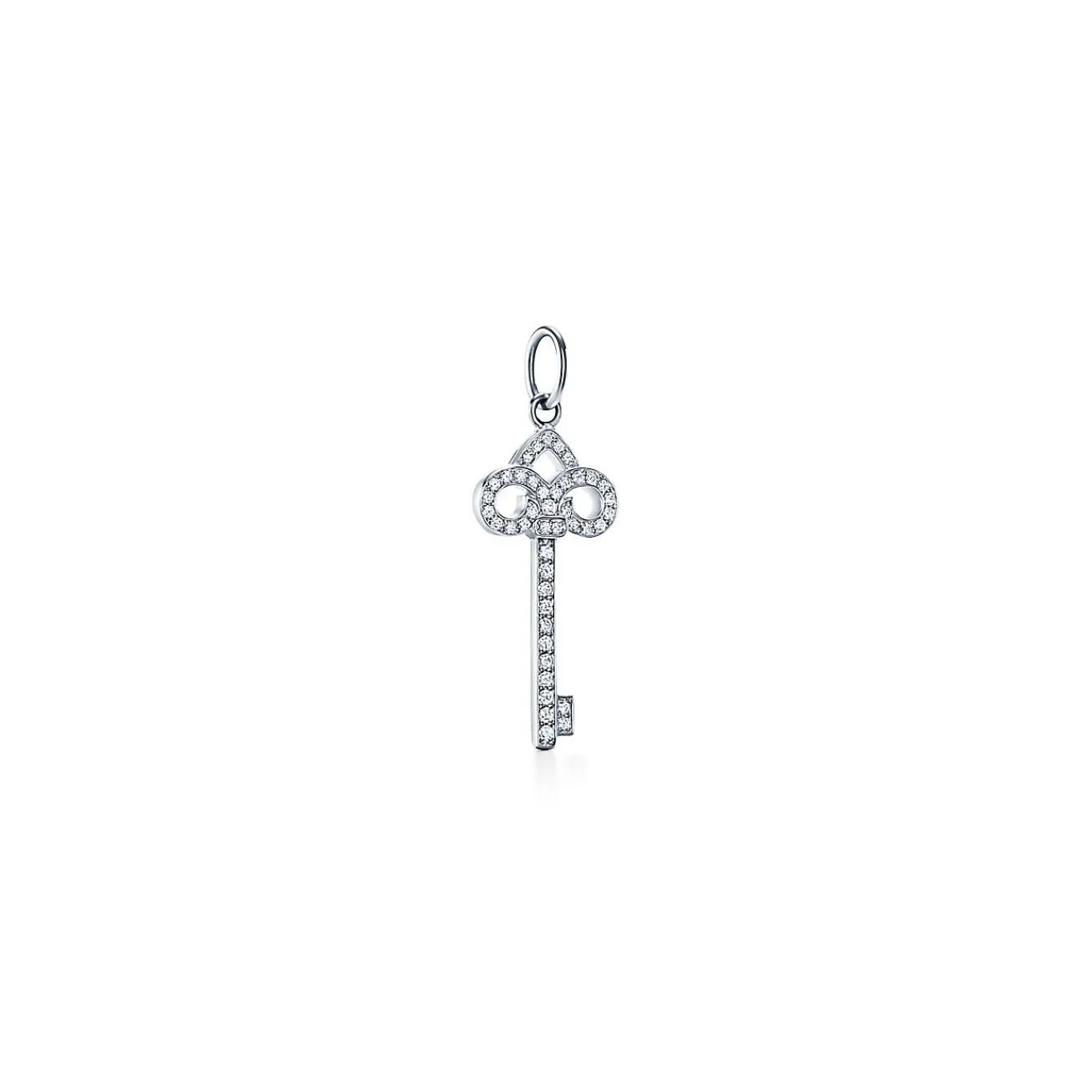 Tiffany & Co. Tiffany Keys fleur de lis key in 18k white gold with diamonds, mini. | ^ Diamond Jewelry