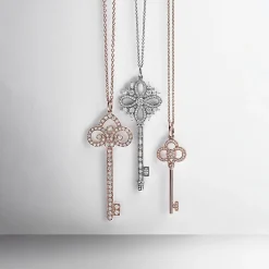 Tiffany & Co. Tiffany Keys fleur de lis key pendant in 18k rose gold with diamonds, large. | ^ Necklaces & Pendants|Rose Gold Jewelry