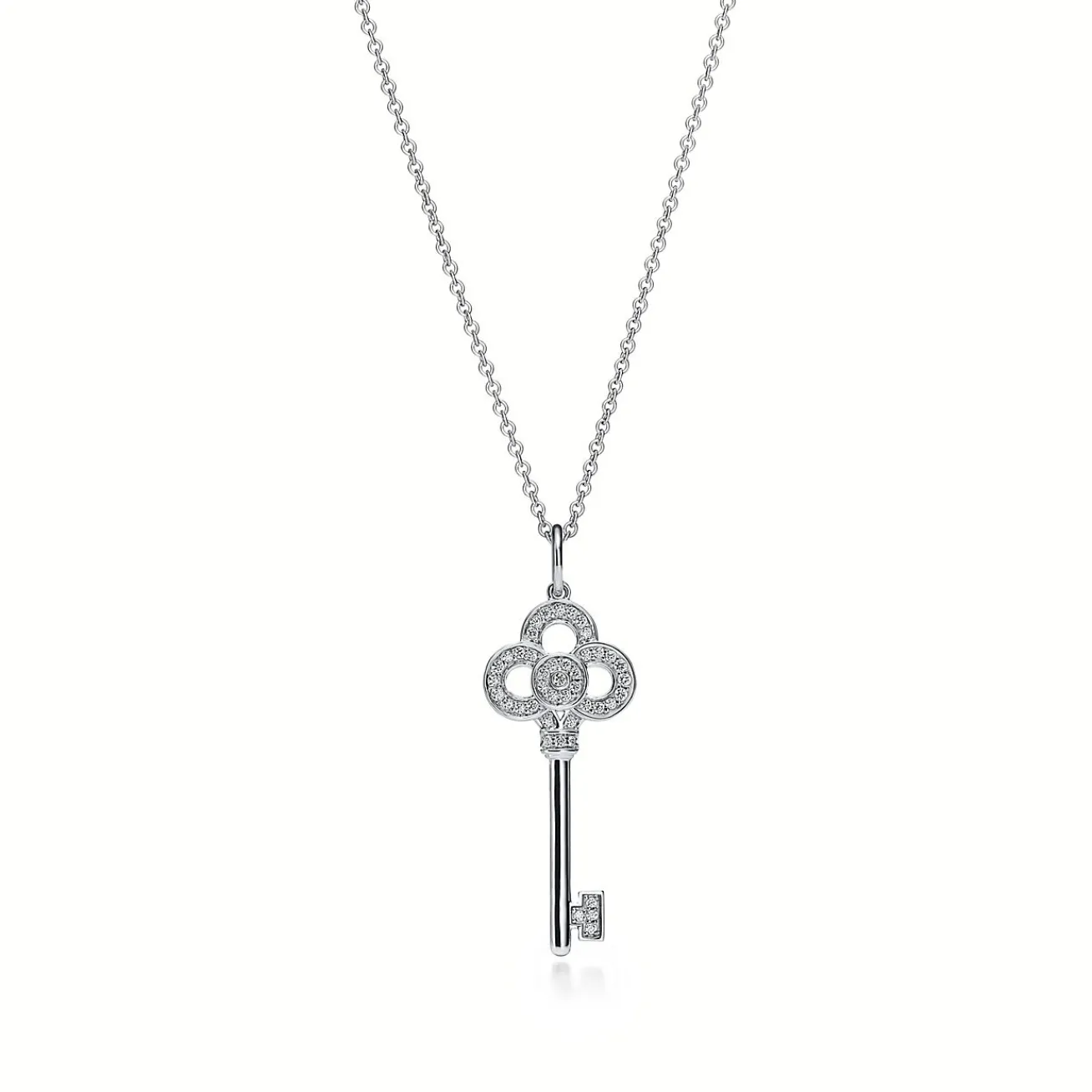 Tiffany & Co. Tiffany Keys mini crown key pendant in 18k white gold with diamonds. | ^ Necklaces & Pendants|Diamond Jewelry