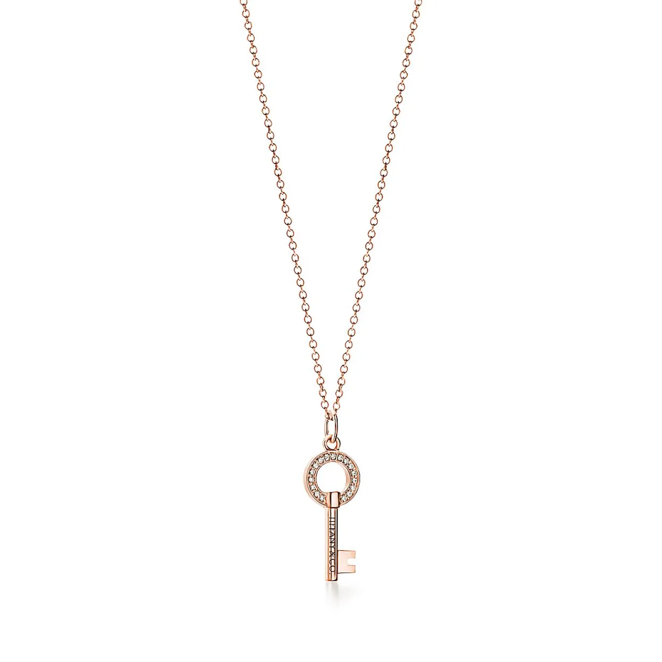 Tiffany & Co. Tiffany Keys modern keys open round key pendant in 18k rose gold with diamonds. | ^ Rose Gold Jewelry|Diamond Jewelry