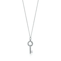 Tiffany & Co. Tiffany Keys modern keys open round key pendant in 18k white gold with diamonds. | ^ Necklaces & Pendants|Diamond Jewelry