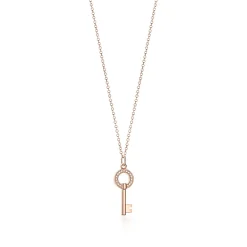 Tiffany & Co. Tiffany Keys modern keys open round key pendant in 18k rose gold with diamonds. | ^ Necklaces & Pendants|Rose Gold Jewelry