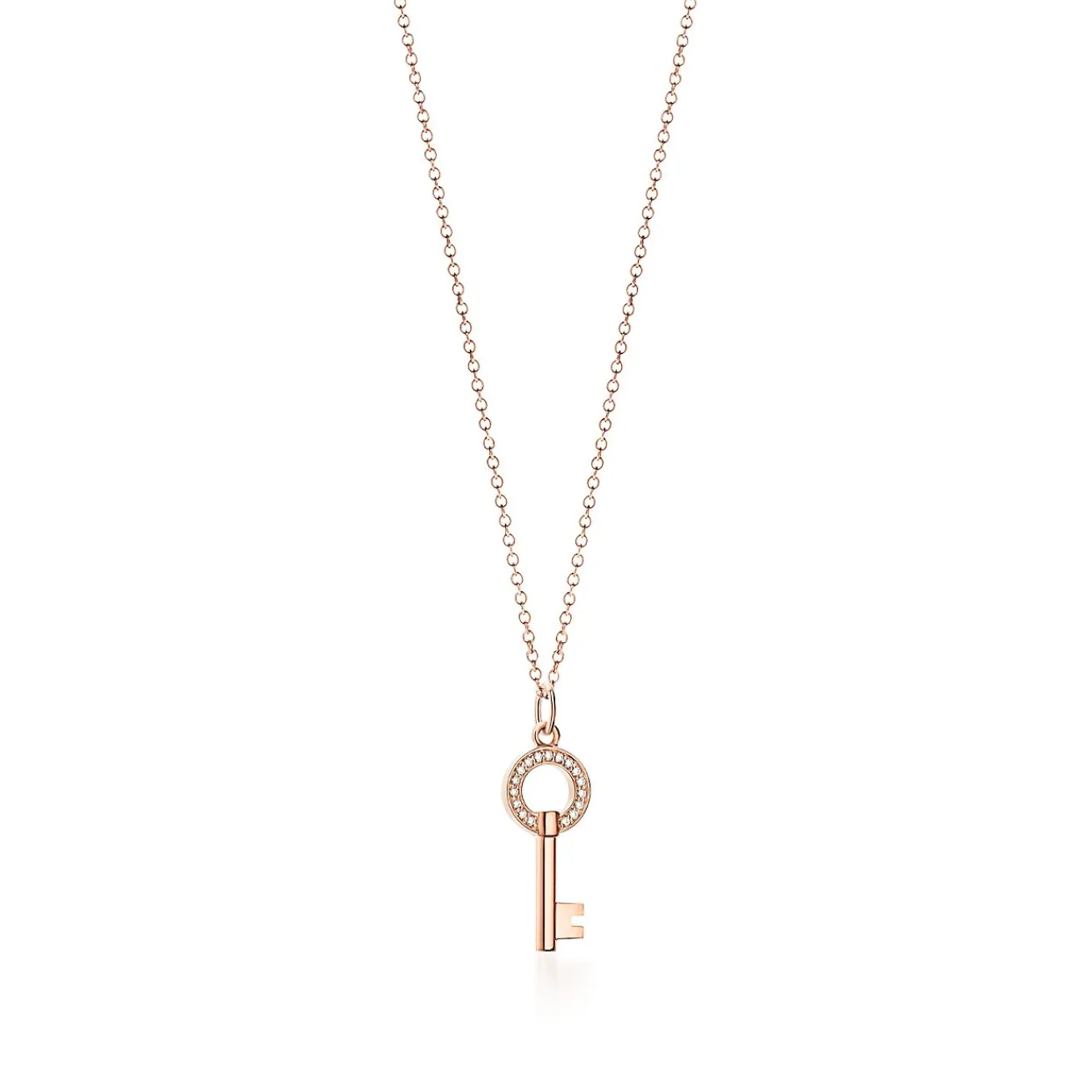 Tiffany & Co. Tiffany Keys modern keys open round key pendant in 18k rose gold with diamonds. | ^ Necklaces & Pendants|Rose Gold Jewelry