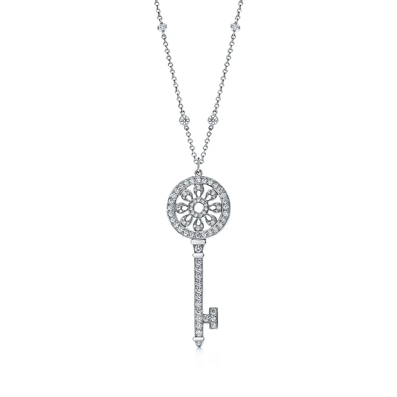 Tiffany & Co. Tiffany Keys petals key pendant in platinum with diamonds. | ^ Necklaces & Pendants|Platinum Jewelry