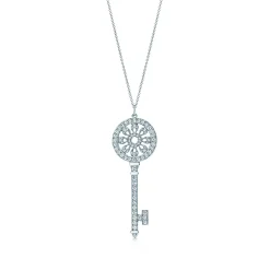 Tiffany & Co. Tiffany Keys petals key pendant with diamonds in platinum on a chain. | ^ Necklaces & Pendants|Platinum Jewelry
