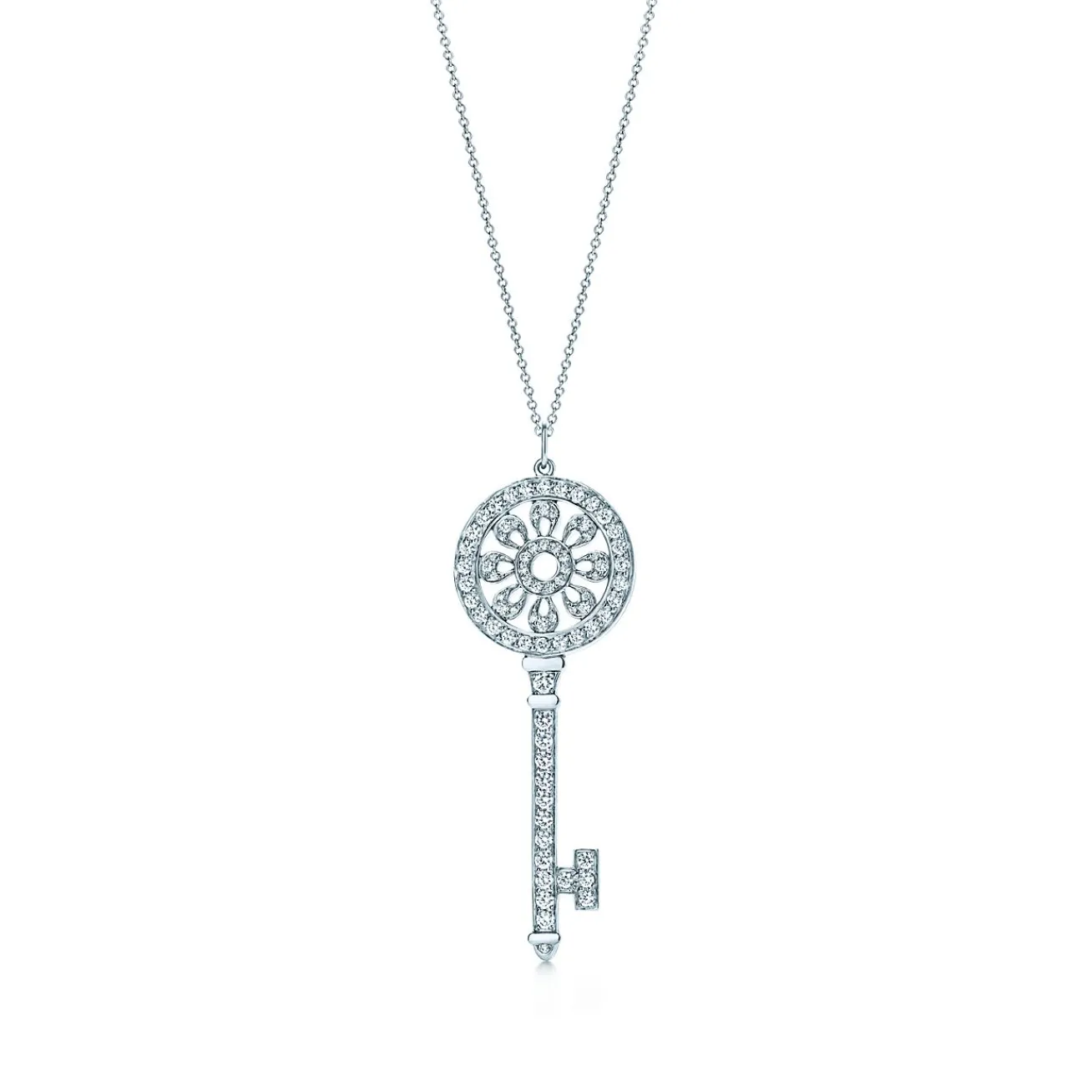 Tiffany & Co. Tiffany Keys petals key pendant with diamonds in platinum on a chain. | ^ Necklaces & Pendants|Platinum Jewelry