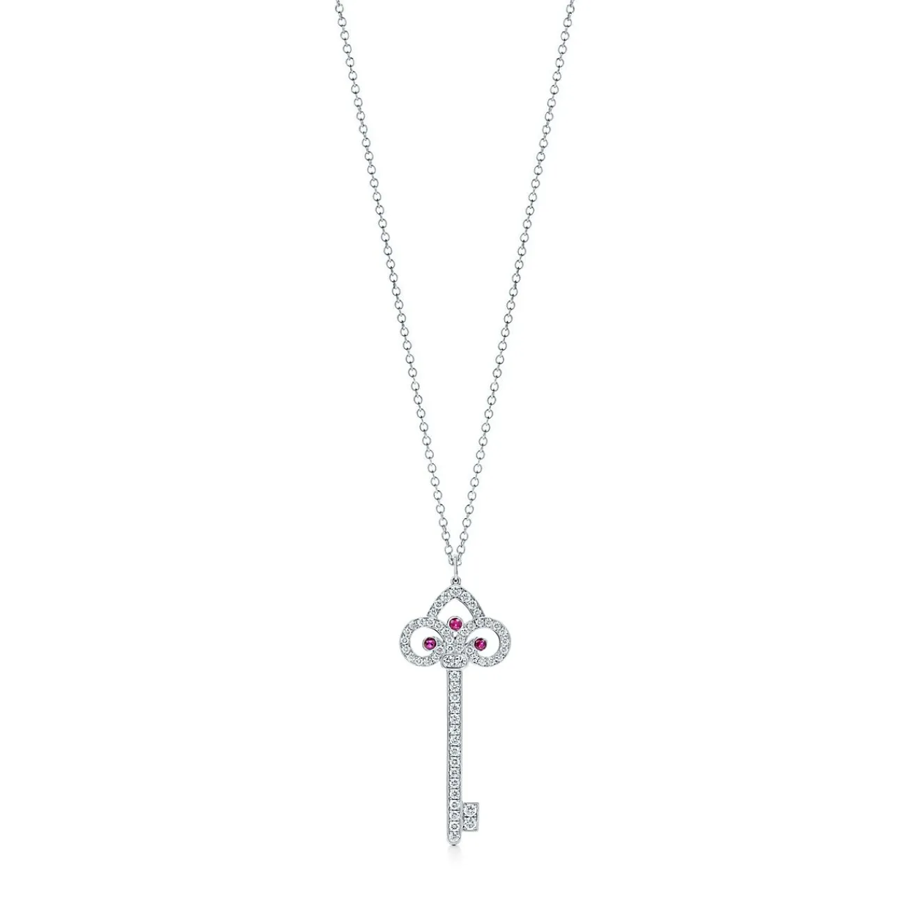 Tiffany & Co. Tiffany Keys Tiffany Fleur de Lis key pendant in platinum with gemstones, large. | ^ Necklaces & Pendants|Platinum Jewelry