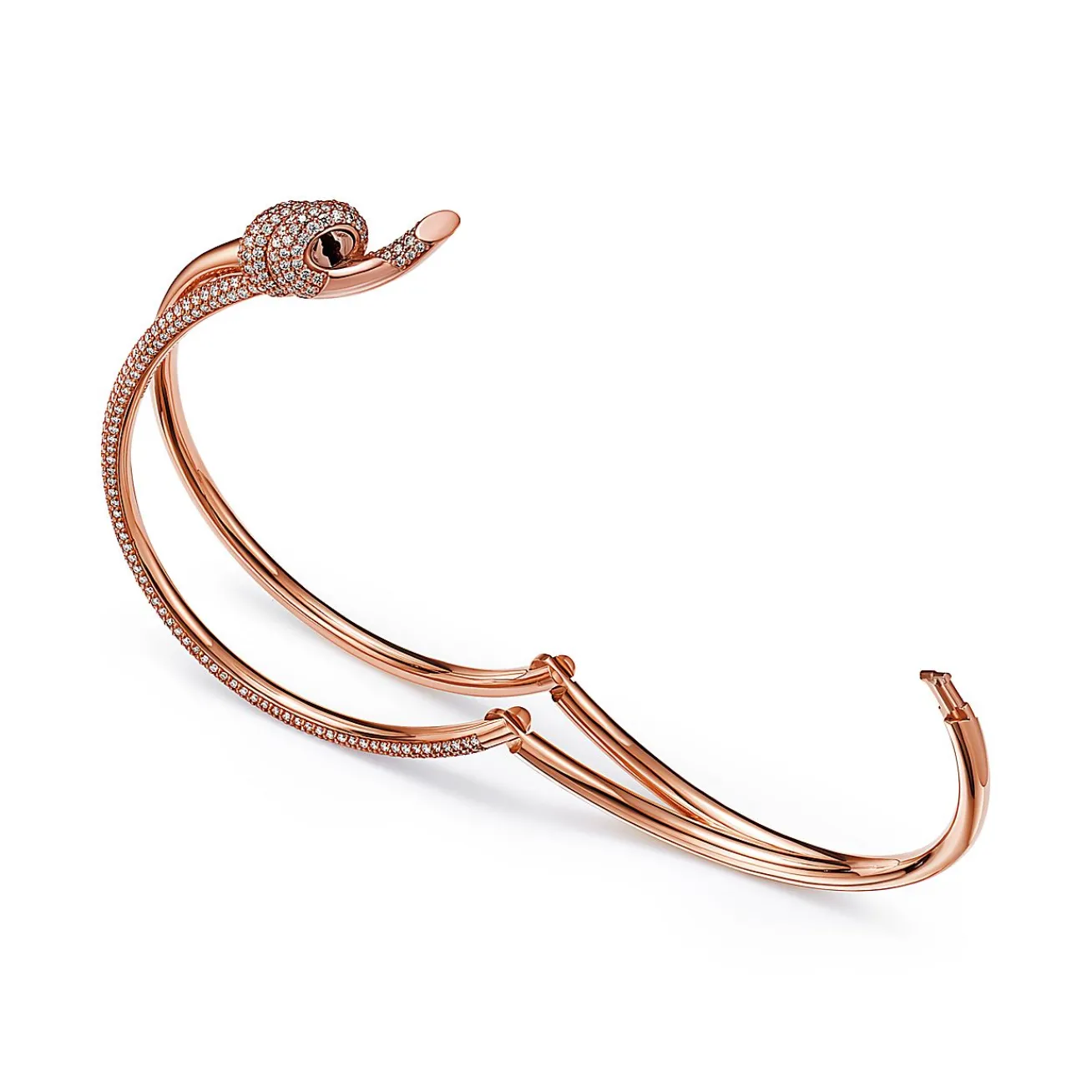 Tiffany & Co. Tiffany Knot Double Row Hinged Bangle in Rose Gold with Diamonds | ^ Bracelets|Rose Gold Jewelry
