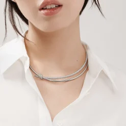 Tiffany & Co. Tiffany Knot Double Row Necklace in White Gold with Diamonds | ^ Necklaces & Pendants|Diamond Jewelry
