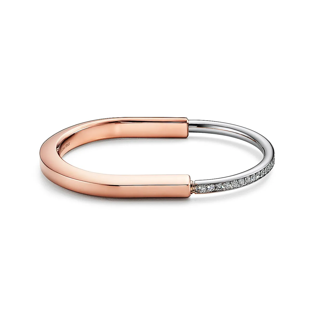 Tiffany & Co. Tiffany Lock Bangle in Rose and White Gold with Half Pavé Diamonds | ^ Bracelets|Men's Jewelry