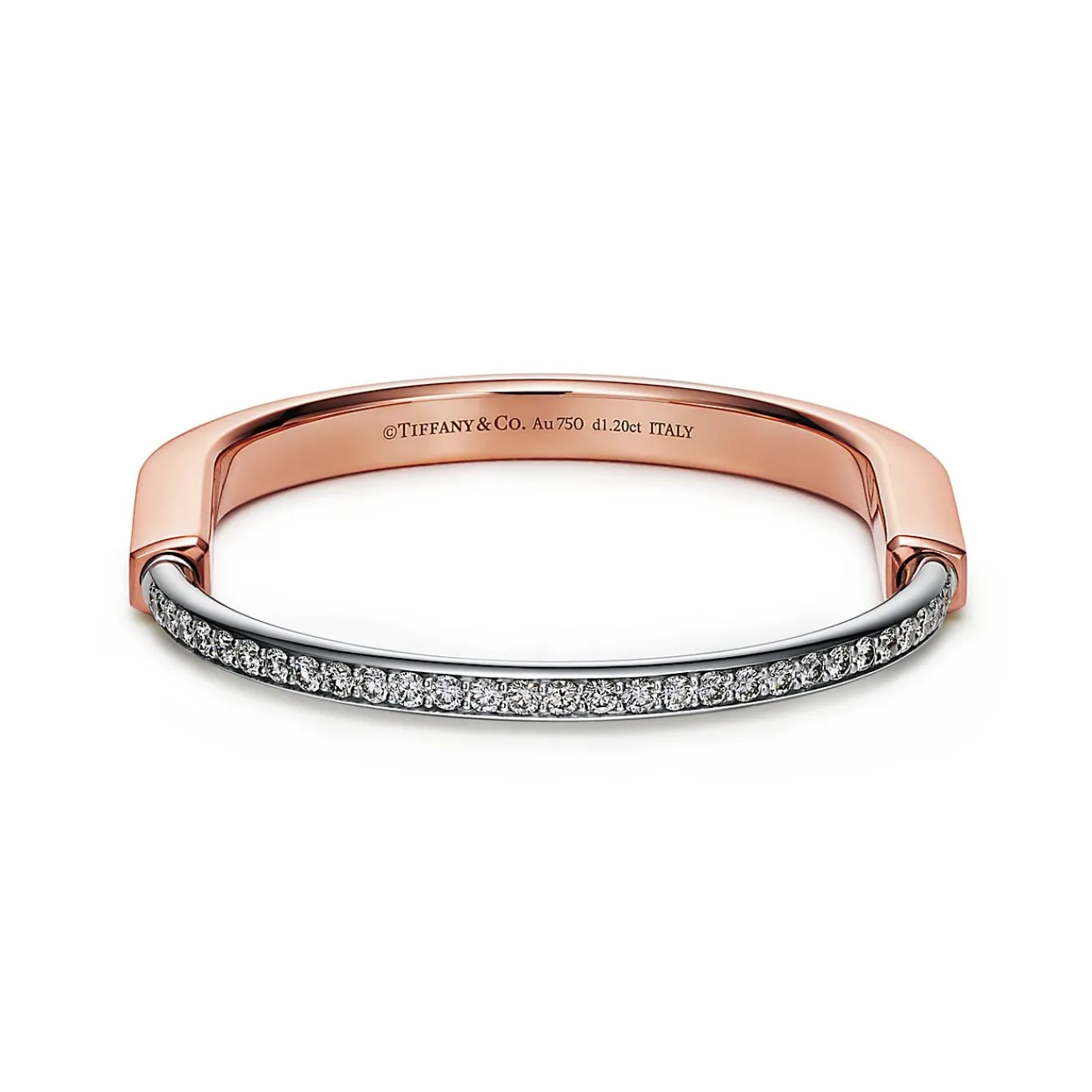 Tiffany & Co. Tiffany Lock Bangle in Rose and White Gold with Half Pavé Diamonds | ^ Bracelets|Men's Jewelry
