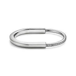 Tiffany & Co. Tiffany Lock Bangle in White Gold with Half Pavé Diamonds | ^ Bracelets|Men's Jewelry