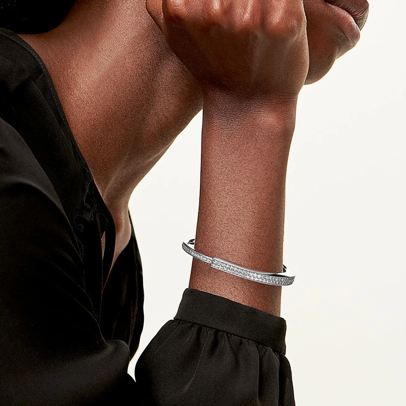 Tiffany & Co. Tiffany Lock Bangle in White Gold with Full Pavé Diamonds | ^ Bracelets|Men's Jewelry