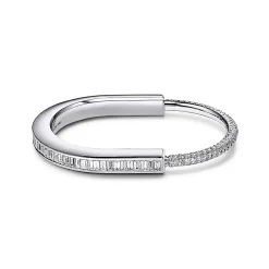 Tiffany & Co. Tiffany Lock Bangle in White Gold with Baguette and Pavé Diamonds | ^ Bracelets|Diamond Jewelry
