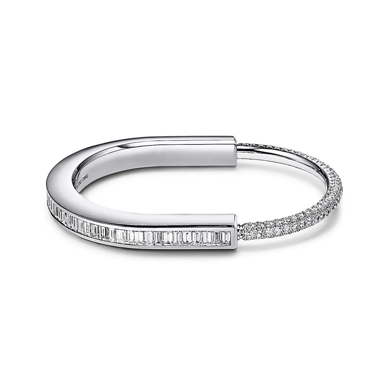 Tiffany & Co. Tiffany Lock Bangle in White Gold with Baguette and Pavé Diamonds | ^ Bracelets|Diamond Jewelry