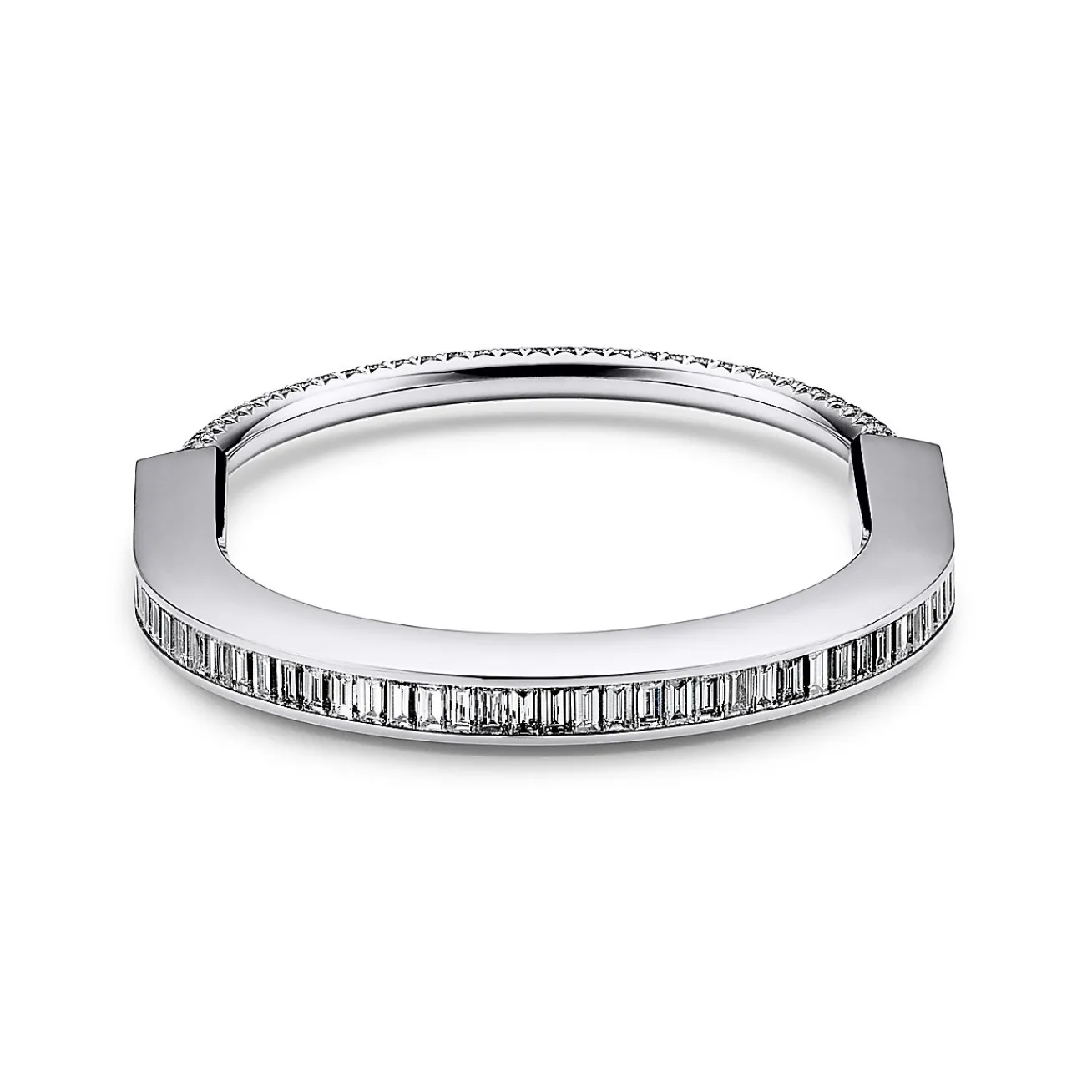 Tiffany & Co. Tiffany Lock Bangle in White Gold with Baguette and Pavé Diamonds | ^ Bracelets|Diamond Jewelry