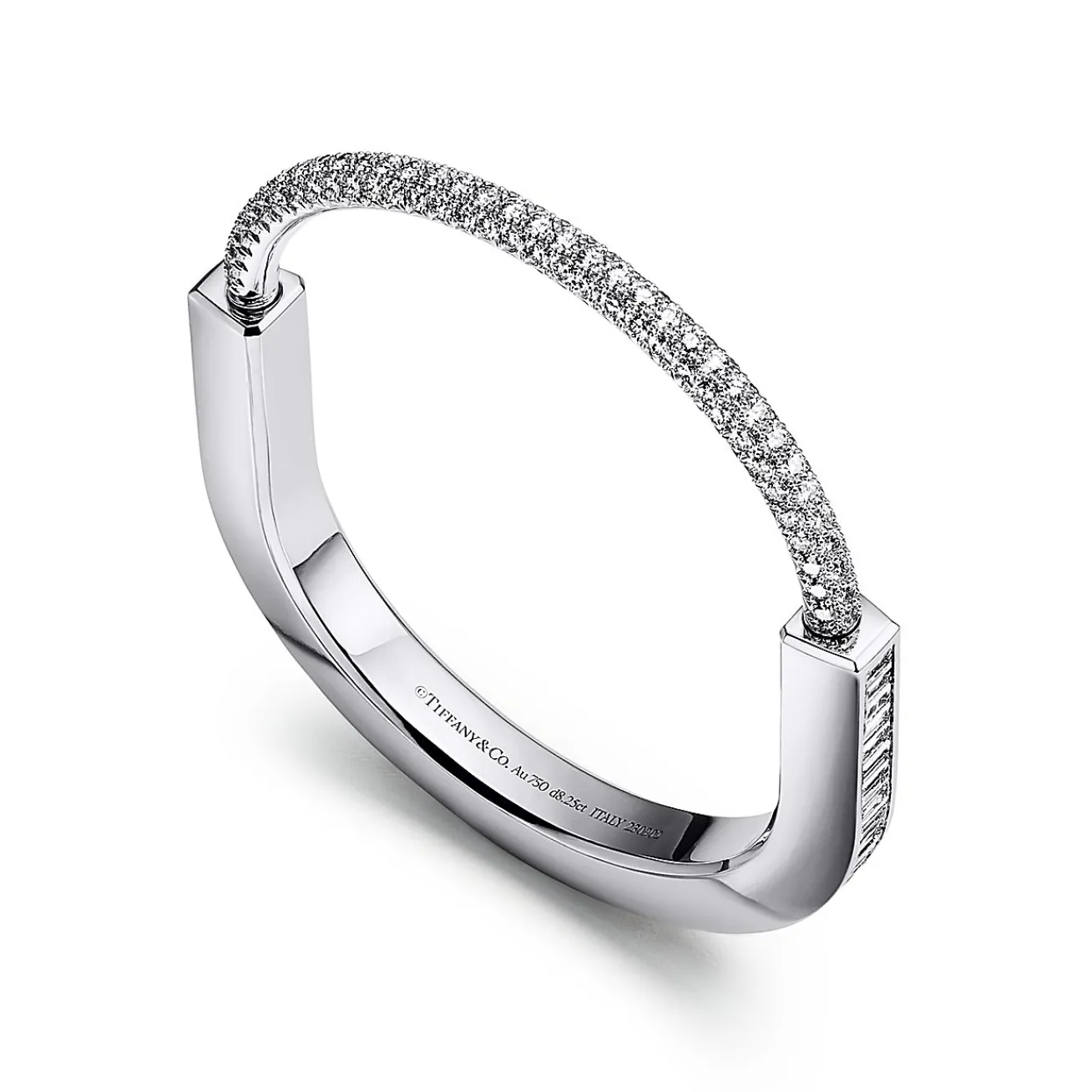 Tiffany & Co. Tiffany Lock Bangle in White Gold with Baguette and Pavé Diamonds | ^ Bracelets|Diamond Jewelry