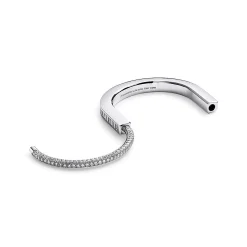 Tiffany & Co. Tiffany Lock Bangle in White Gold with Baguette and Pavé Diamonds | ^ Bracelets|Diamond Jewelry