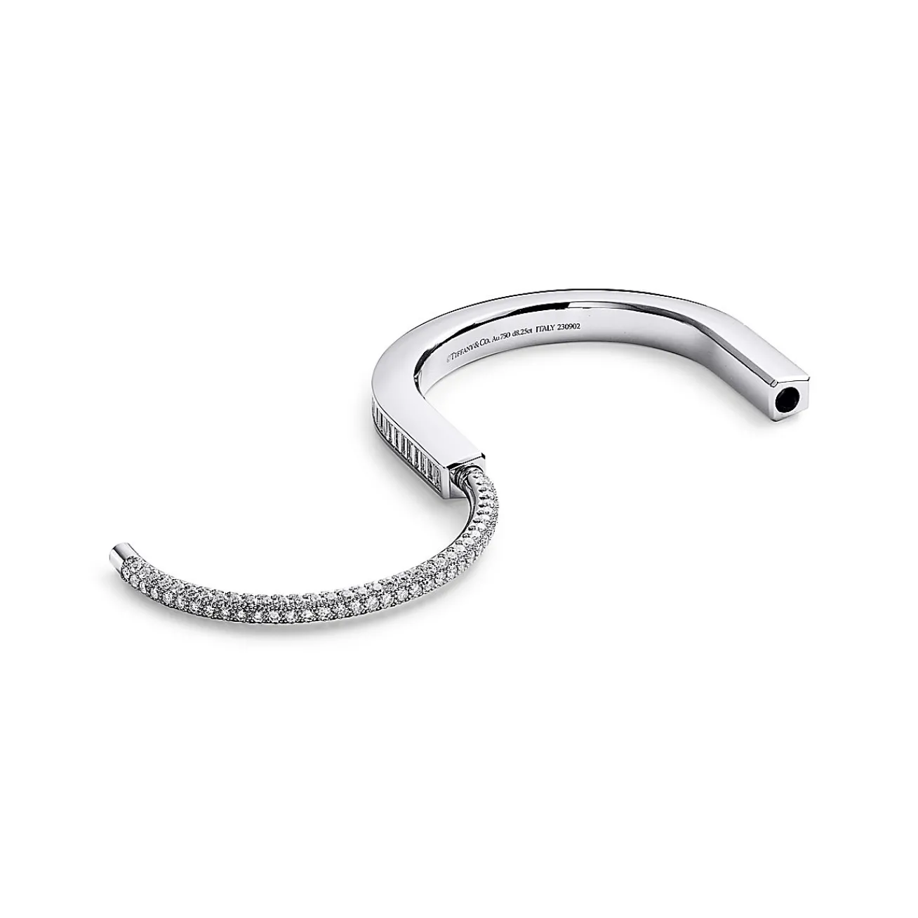 Tiffany & Co. Tiffany Lock Bangle in White Gold with Baguette and Pavé Diamonds | ^ Bracelets|Diamond Jewelry