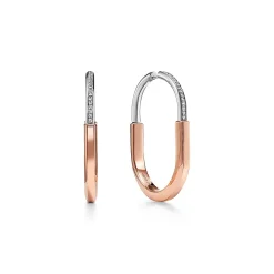 Tiffany & Co. Tiffany Lock Earrings in Rose and White Gold with Diamonds, Extra Large | ^ Earrings|Hoop Earrings