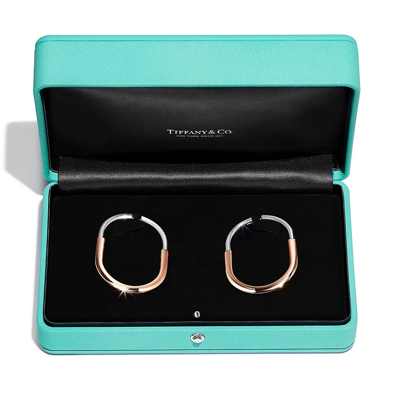 Tiffany & Co. Tiffany Lock Earrings in Rose and White Gold with Diamonds, Extra Large | ^ Earrings|Hoop Earrings