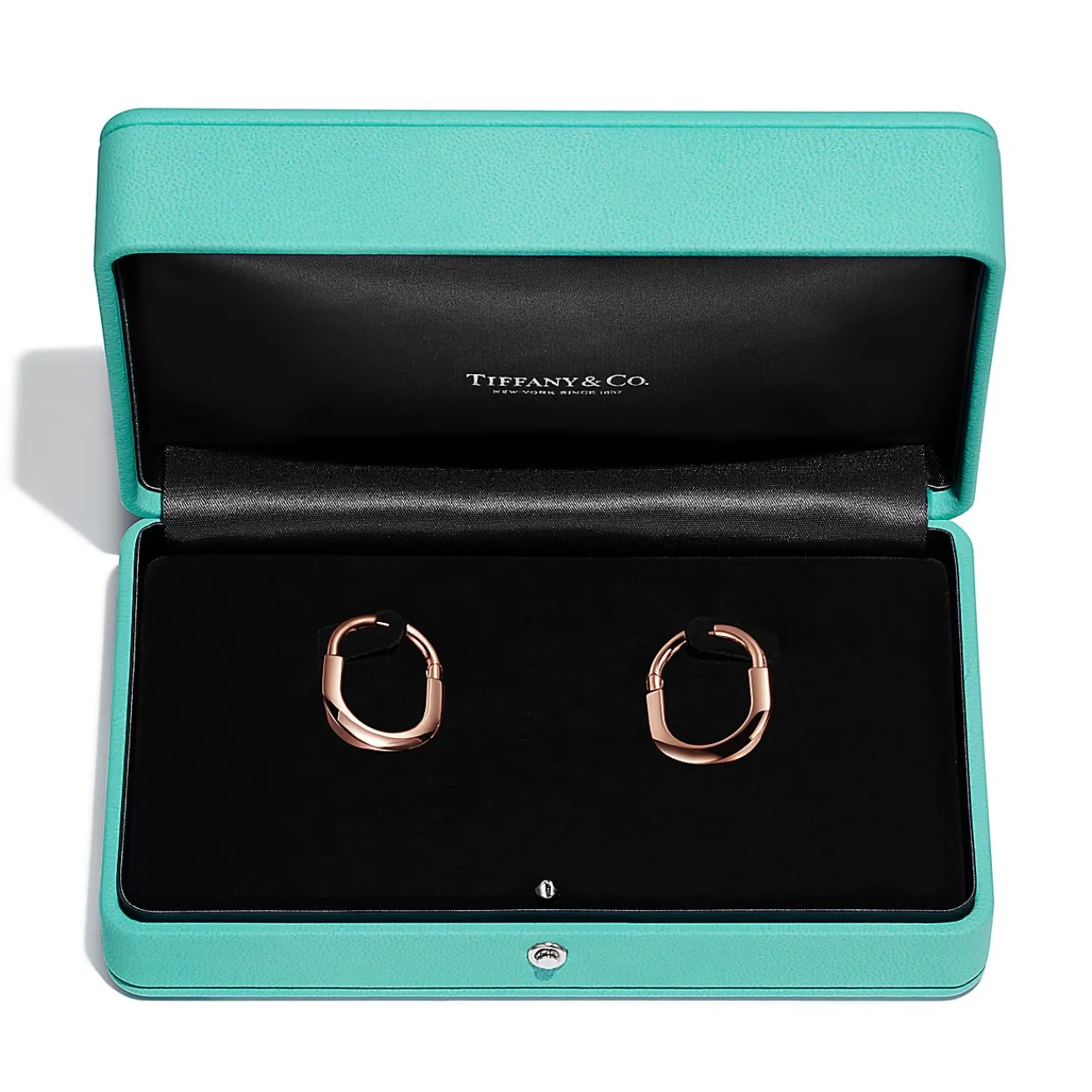 Tiffany & Co. Tiffany Lock Medium Earrings in Rose Gold with Pink Sapphires | ^ Earrings|New Jewelry